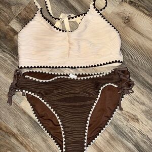 Brown and Cream Bikini Set